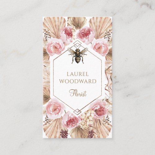 Florist Boho Blush Pink Floral Gold Business Card