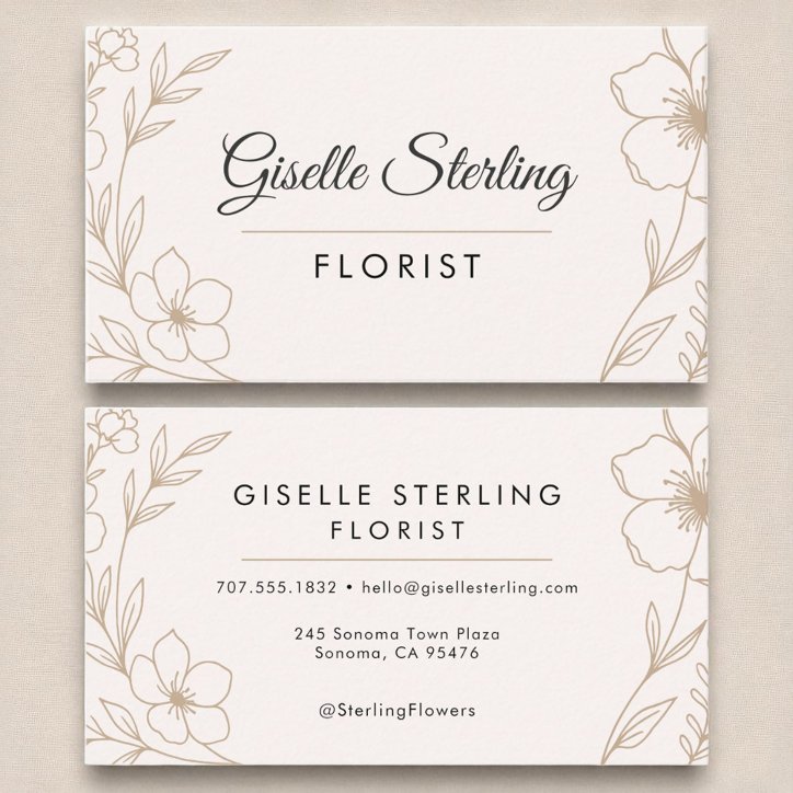 Florist Botanical Flowers Blush And Black Elegant Business Card