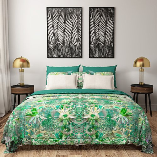 Florist Botanical Green Flowers Duvet Cover