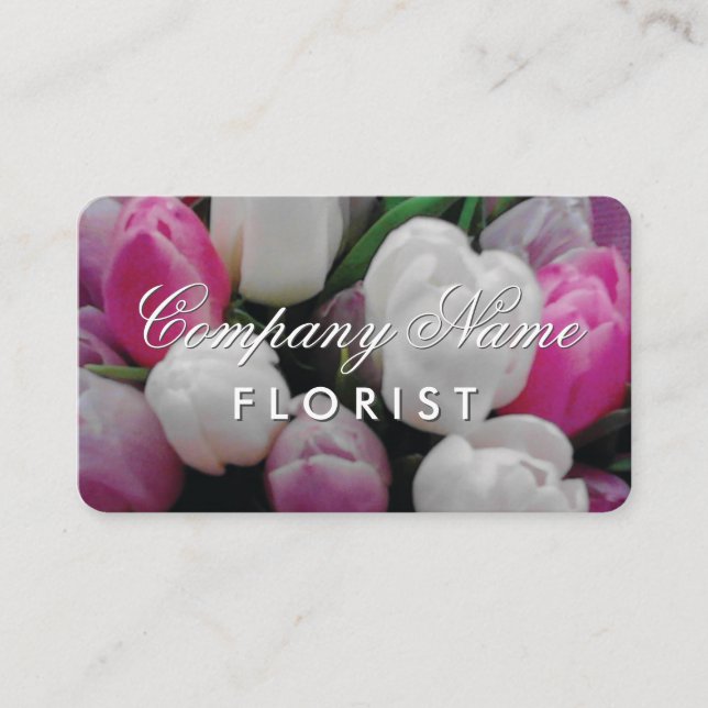 Florist business card design with tulip flowers (Front)