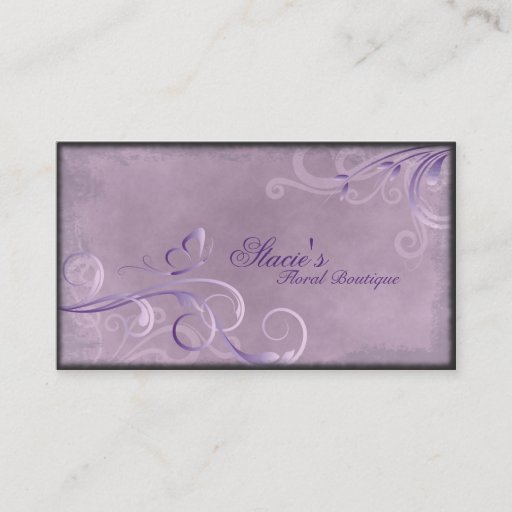 Customizable Florist Business Card Pink Purple Swirls Butterfly