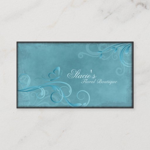 Customizable Florist Business Card Teal Blue Swirls Butterfly