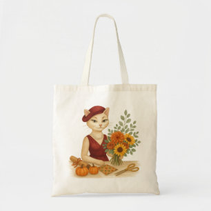 Florist Cat Designer arranging Autumn Fall flowers Tote Bag