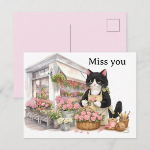 Florist Cat mom Tuxedo cat lovers Miss you Postcard