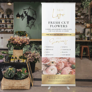 Florist Chic Gold Logo Promotional Flower Boutique Retractable Banner