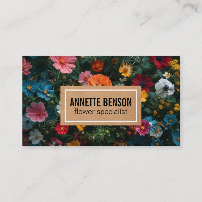 Florist | Colorful Flowers Background Business Card (Front)