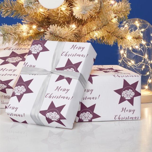 Florist Custom Logo Merry Christmas Purple & White Wrapping Paper (Holidays)