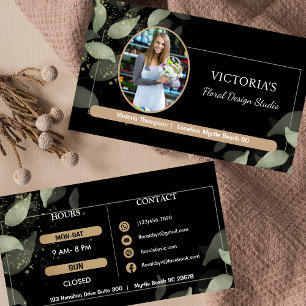 Florist Elegant Black & Gold Modern Floral Shop Business Card
