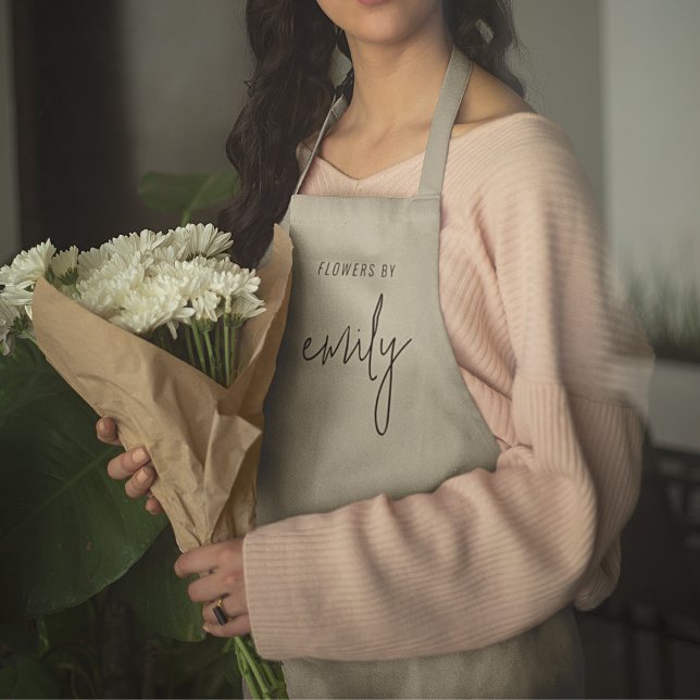 Florist Flowers by Name Script Sage Green  Apron (Creator Uploaded)