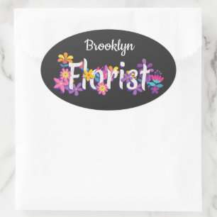 Florist flowers fun modern typography oval sticker
