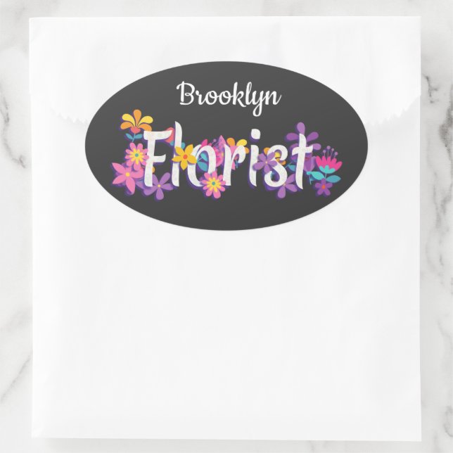 Florist flowers fun modern typography oval sticker (Bag)