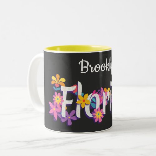 Florist flowers fun modern typography oval sticker Two_Tone coffee mug