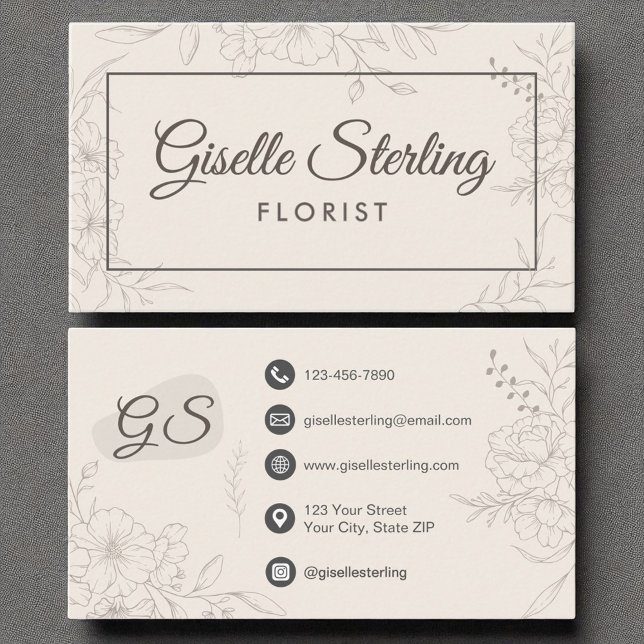 Florist Flowers Neutral Ivory Floral Elegant Business Card (Creator Uploaded)