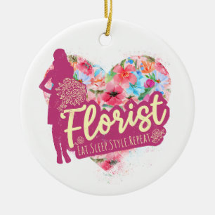 Florist Flowers With Heart Vintage Garden Design Ceramic Ornament