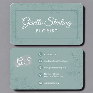 Florist Green Teal Floral Business Card