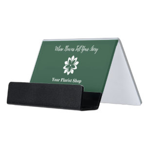 🌸Florist Green & White Desk Business Card Holder