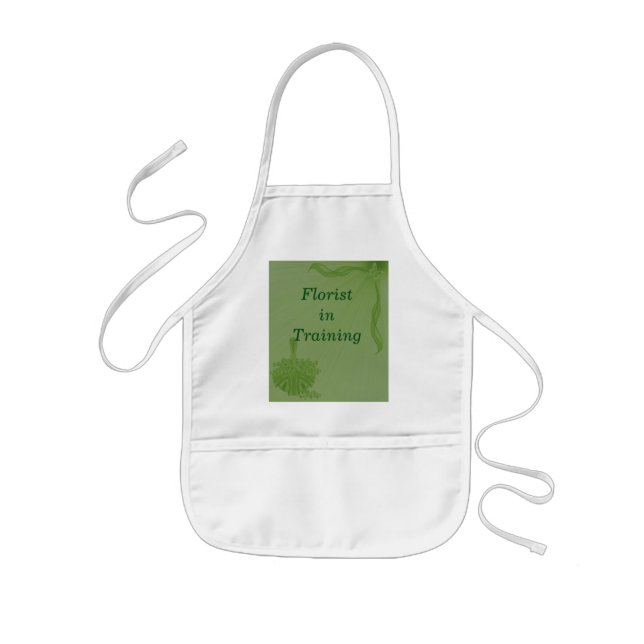 "Florist In Training" - Green Flower Basket Kids' Apron (Front)