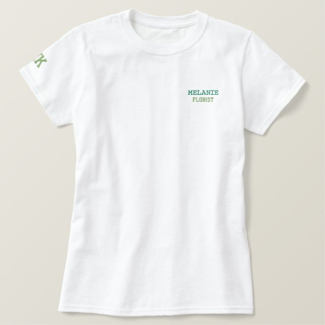 Florist Name Initials Green Sage  Embroidered Shirt (Design Front)
