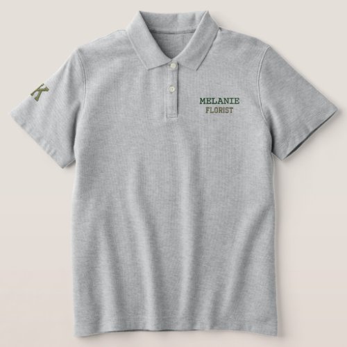 Florist Name Initials Green Sage Typography Embroidered Polo Shirt