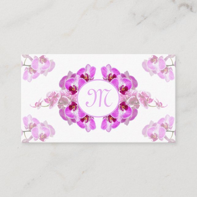 Florist orchid flower monogram calligraphy QR-Code Business Card (Front)