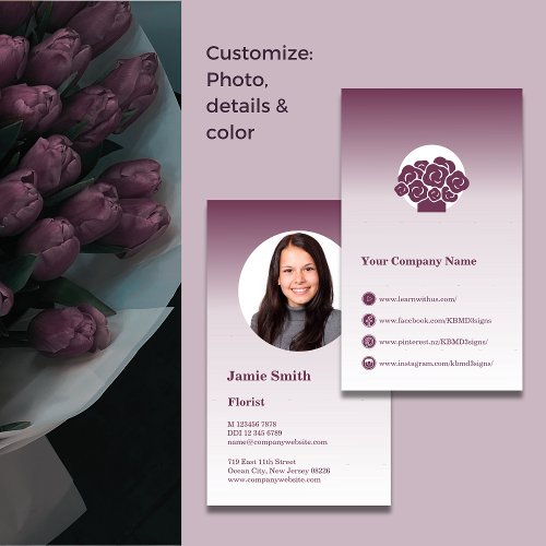 Florist Purple custom color White Business Card