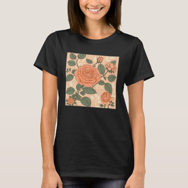 Florist Roses Pattern Illustration Flowers Leaf Wo T-Shirt (Front)