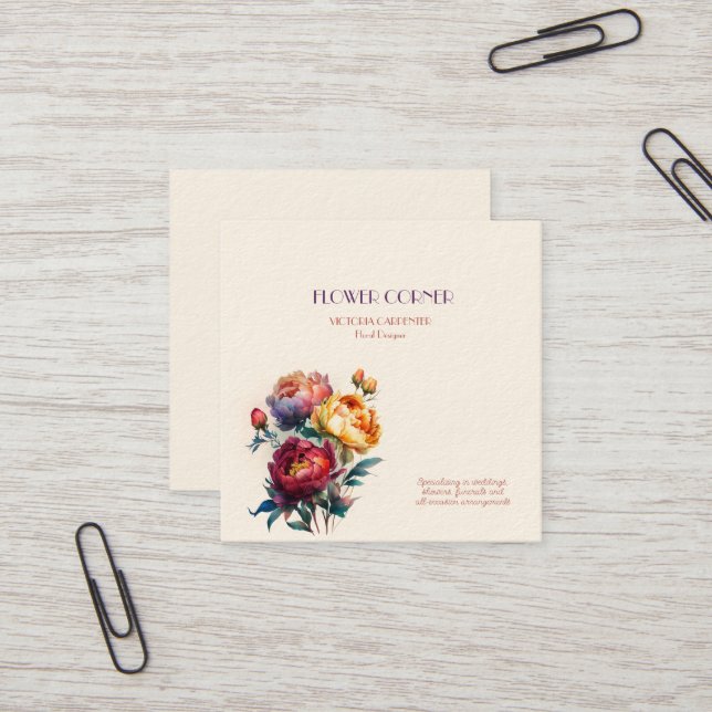 Florist Shop Peonies   Square Business Card (Front/Back In Situ)