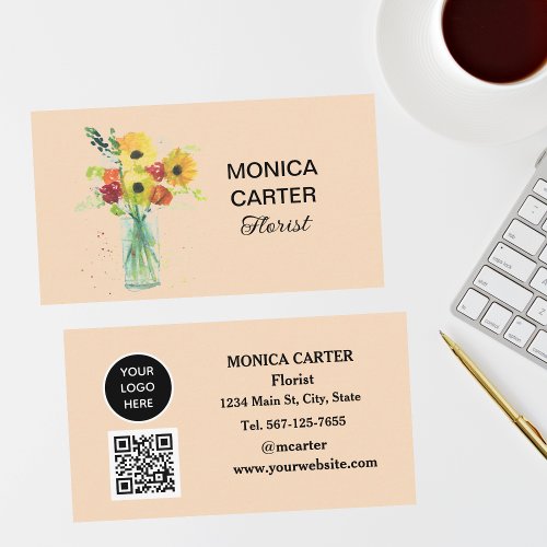 Florist Social media QR Code Floral Elegant Business Card