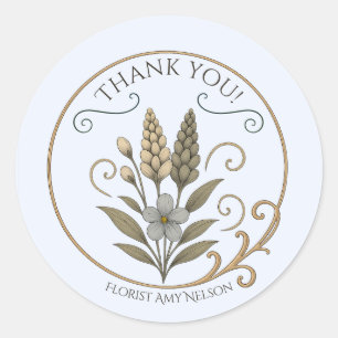 Florist vintage floral, thank you label-sticker classic round sticker