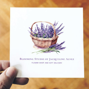 Florist Watercolor Lavender Elegant Square Business Card