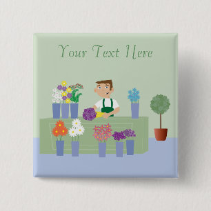 Florist Working In Store With Flowers Personalized Pinback Button