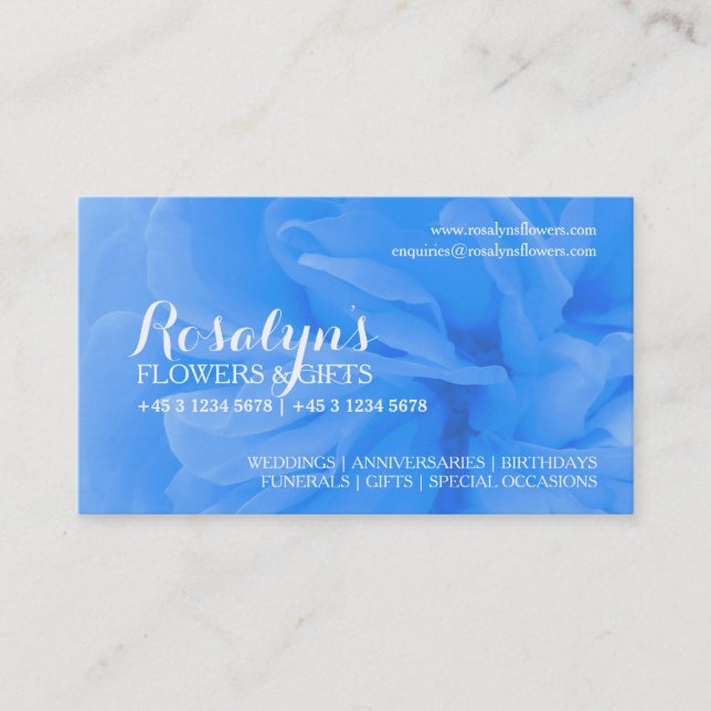Floristry blue rose florist company business cards (Front)