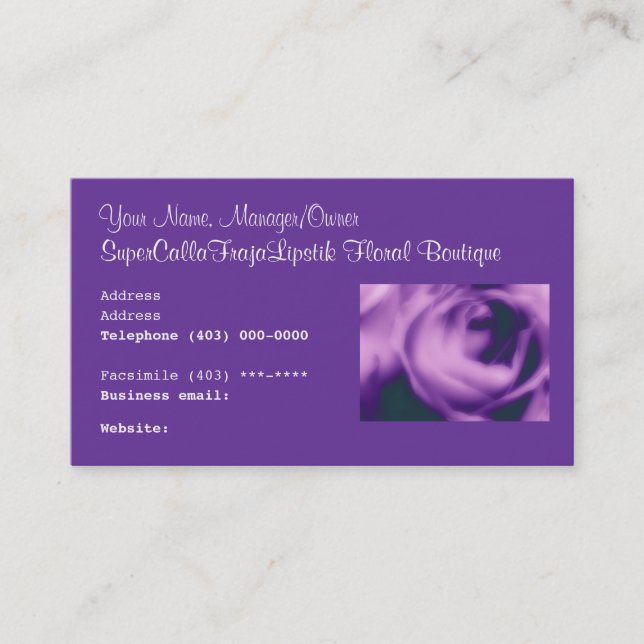 Florist's Business Card Floral Boutique & Weddings (Front)