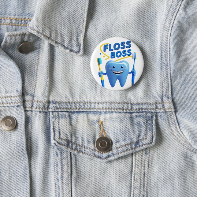 Floss Boss Patch – Fun Dental-Inspired Embroidered Button (In Situ)