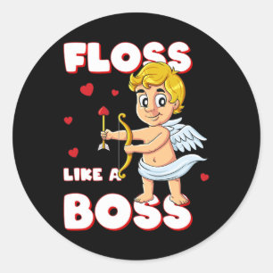 Floss Like A Boss Cupid Valentines Day Boys Girls Classic Round Sticker
