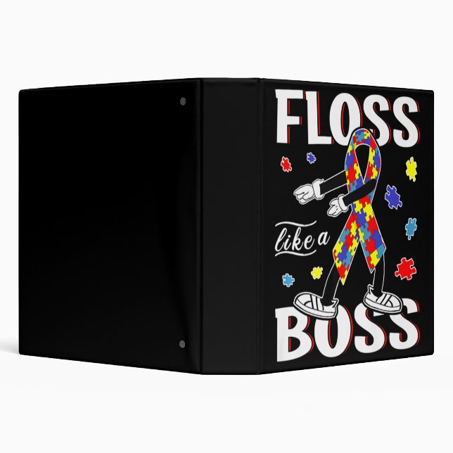 Floss Like A Boss Dance Flossing Kid Autism Awaren 3 Ring Binder (Background)