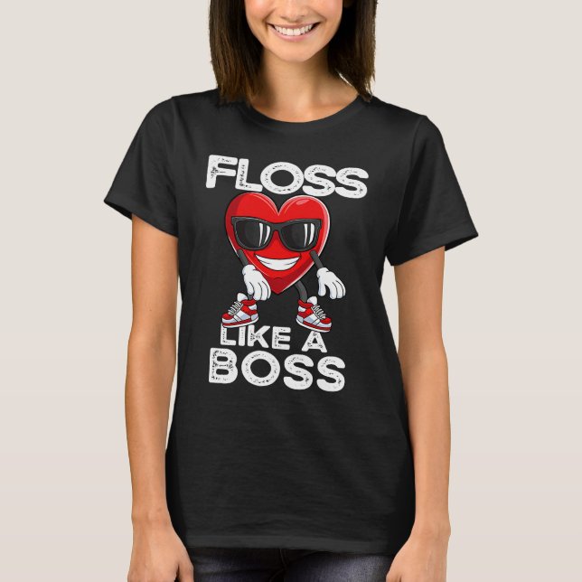 Floss Like a Boss Hearts Valentines Day Boys Girls T-Shirt (Front)