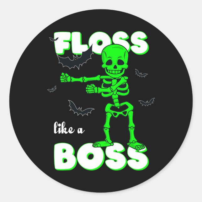 Floss Like A Boss Skeleton Halloween Boys Girls Ki Classic Round Sticker (Front)