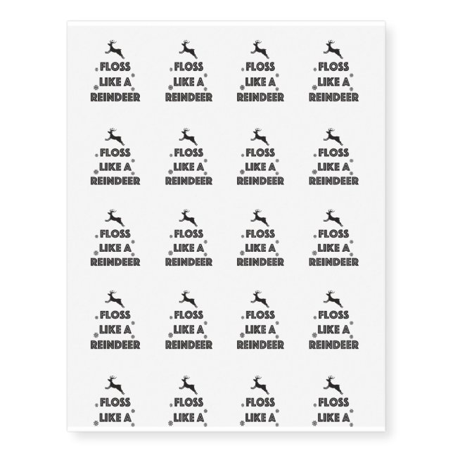 Floss Like A Reindeer Dance Funny Christmas Temporary Tattoos (Front)
