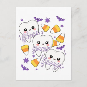 Floss Your Fangs Dental Tooth Halloween Humor Announcement Postcard