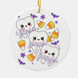 Floss Your Fangs Dental Tooth Halloween Humor Ceramic Ornament