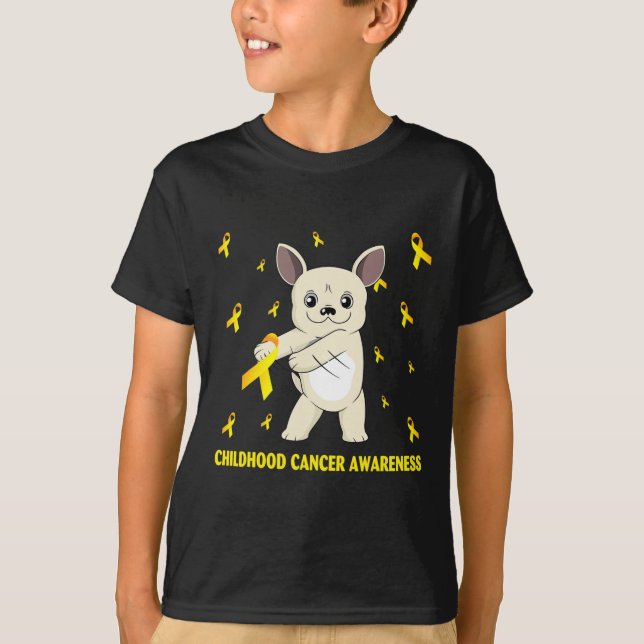 Flossing French Bulldog Childhood Cancer Awareness T-Shirt (Front)