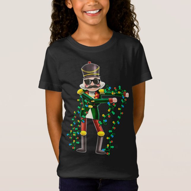 Flossing Nutcracker Funny Christmas Lights T-Shirt (Front)