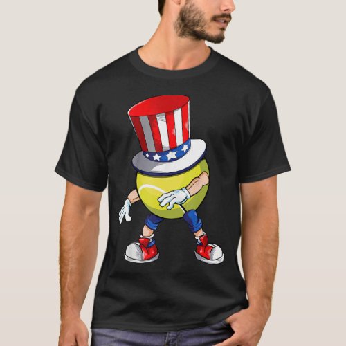 Flossing Tennis With Usa Hat Patriotic 4Th Of July T_Shirt