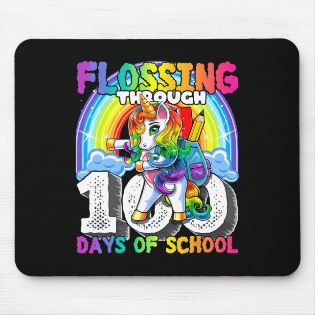 Flossing through 100 Days of School Flossing Unico Mouse Pad (Front)