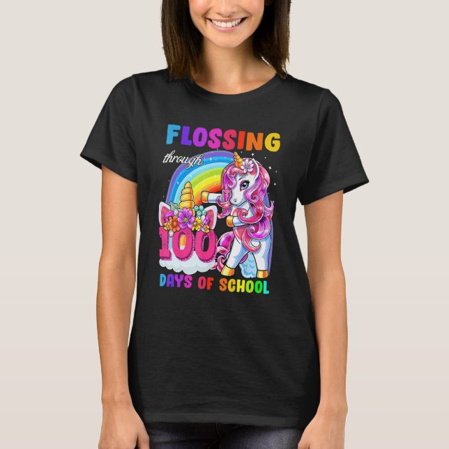 Flossing Through 100 Days Of School Flossing Unico T-Shirt (Front)