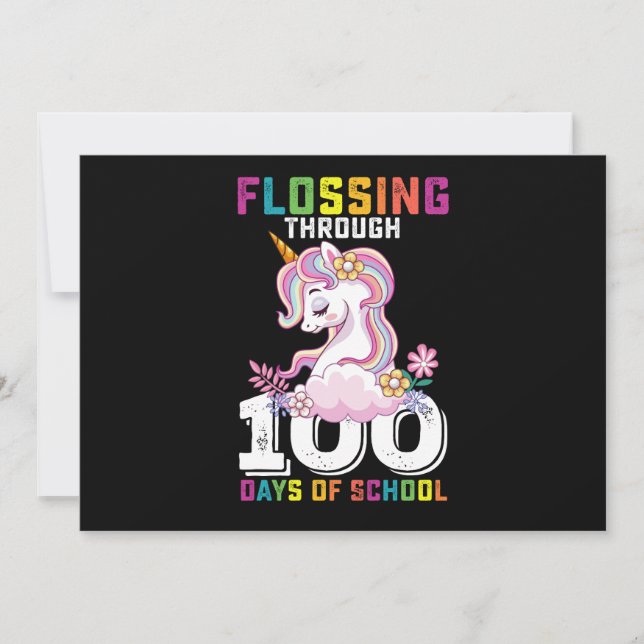 Flossing Through 100 Days of School Unicorn Invitation (Front)