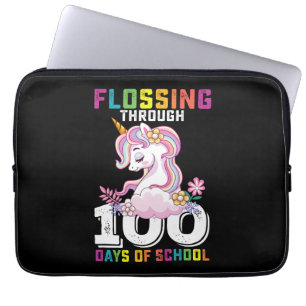 Flossing Through 100 Days of School Unicorn Laptop Sleeve