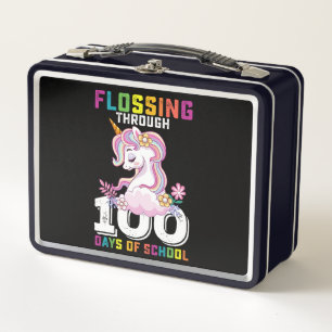 Flossing Through 100 Days of School Unicorn Metal Lunch Box