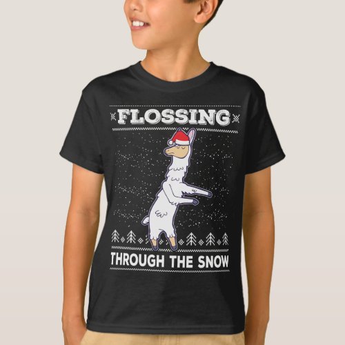 Flossing Through The Snow Llama Ugly Christmas Swe T_Shirt